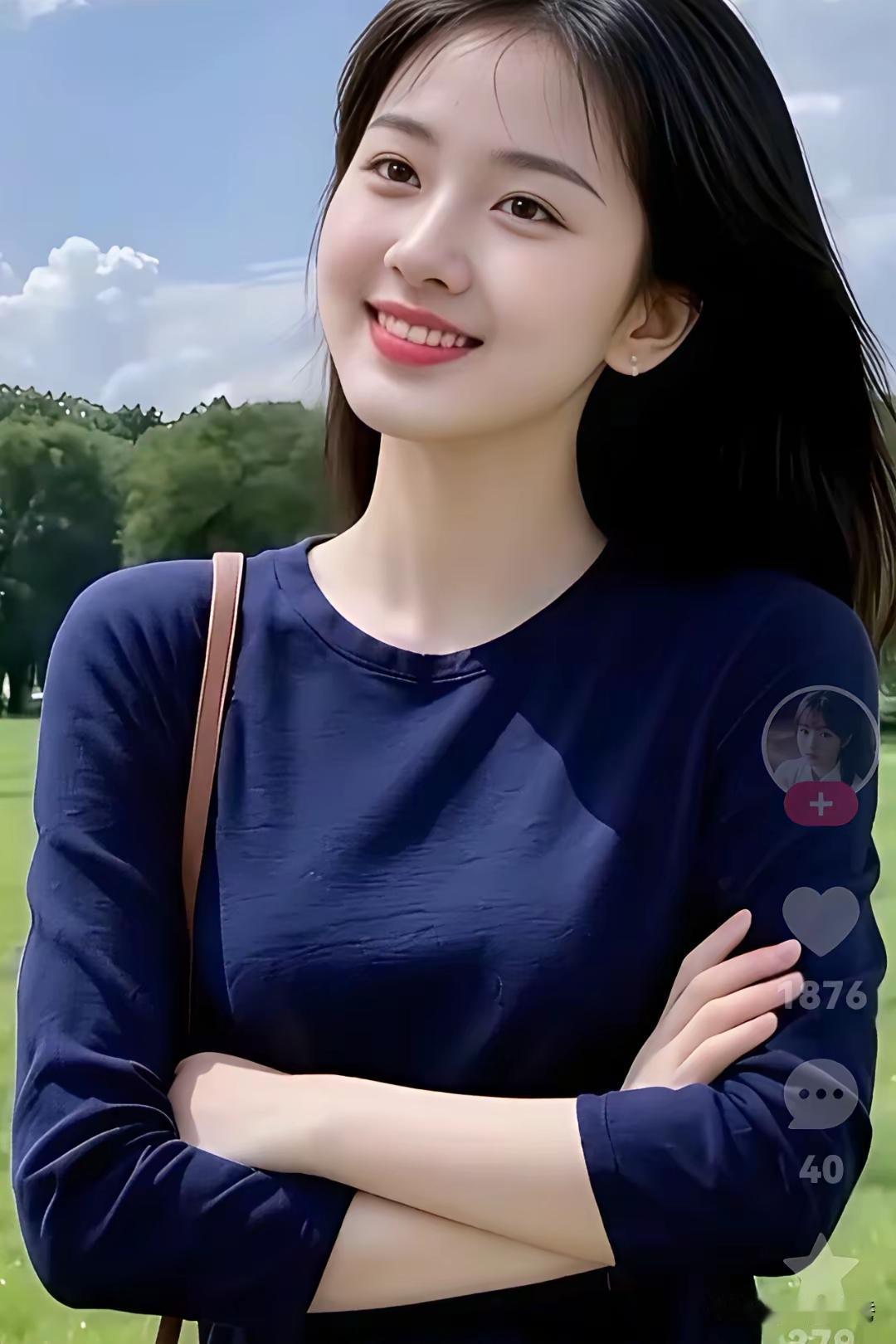 这位小姐姐在公园里微笑呢。