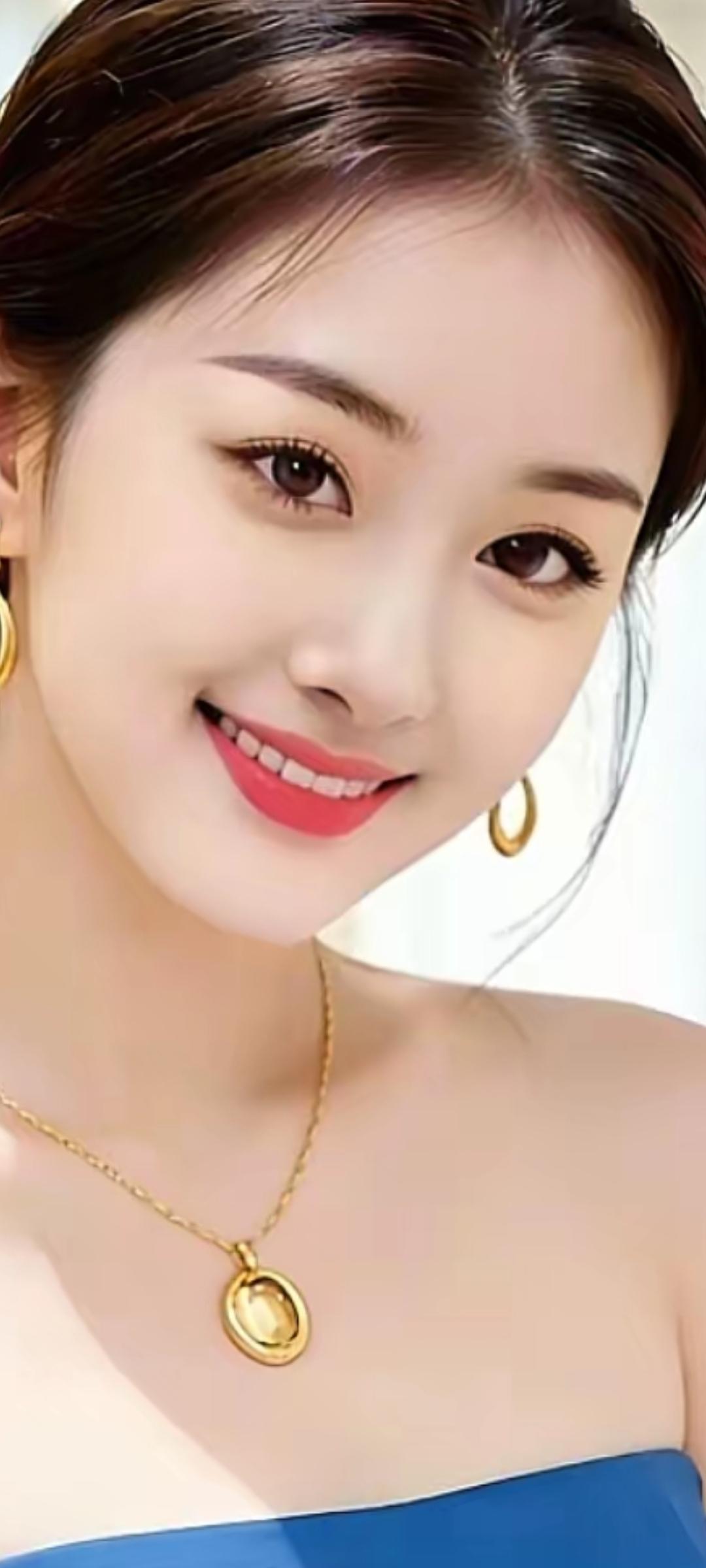 优雅蓝裙，金饰闪耀，甜美笑容，气质满分！💎🌸