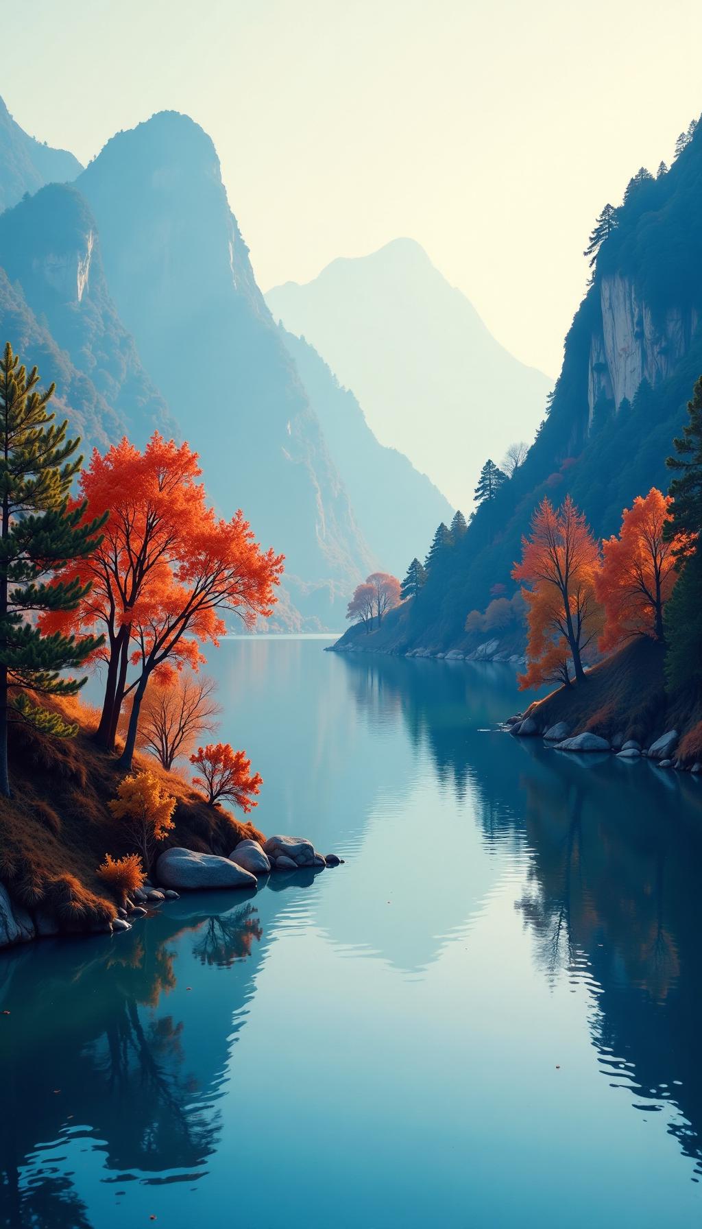 清江秋影
 
一江澄碧漾秋光，
两岸疏林染晚霜。
雁逐残云随远逝，
风摇落影入寒