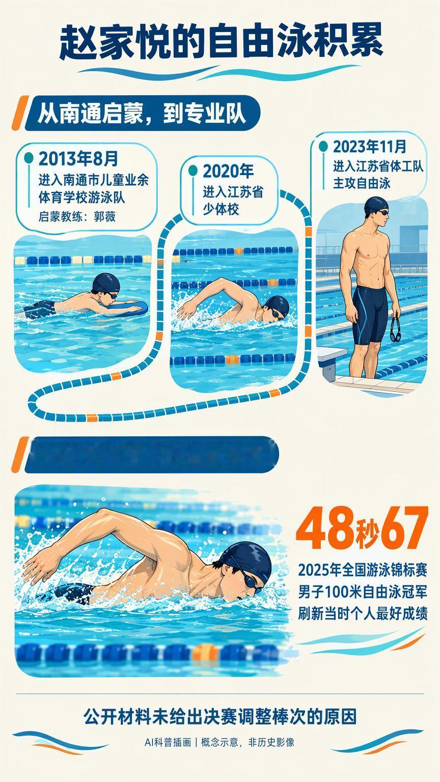 上午游第二棒，决赛改第一棒：赵家悦怎样接下开局任务？赵家悦从第二棒改游第一棒20