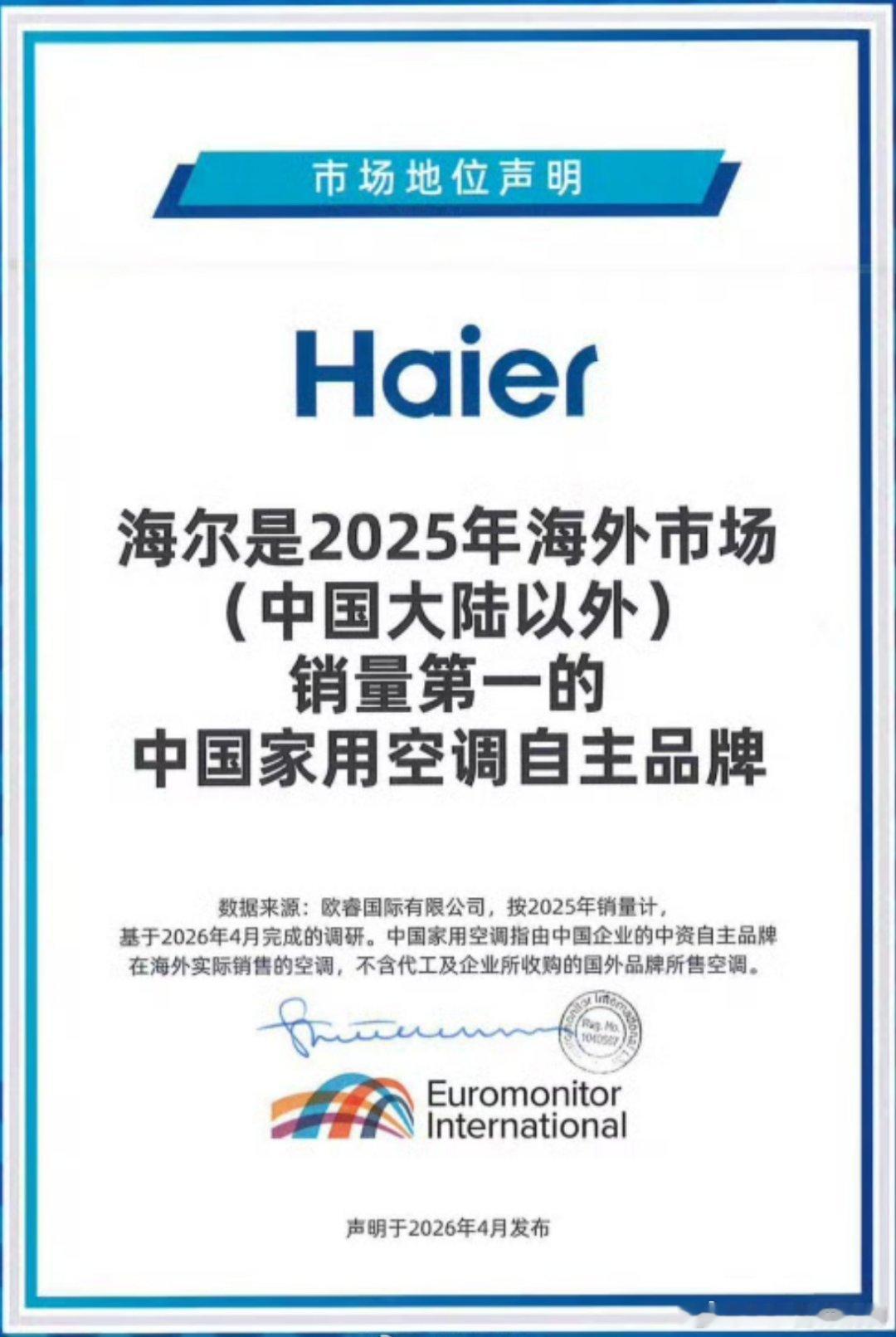 海尔空调海外销量中企第一真没想到，我以为会是美的或格力呢就像不是汽车行业的人没想