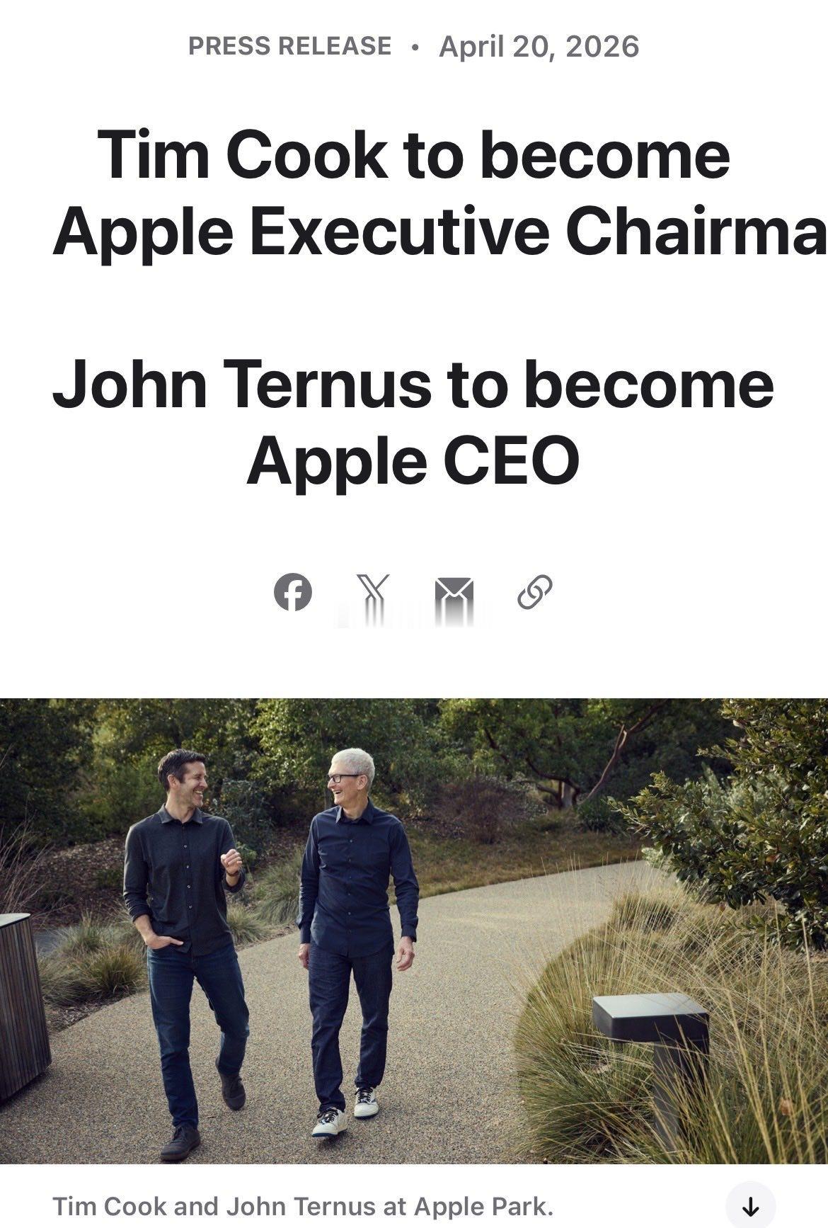 苹果公司首席执行官蒂姆·库克将卸任。苹果周一宣布，任命公司长期负责硬件业务的高管