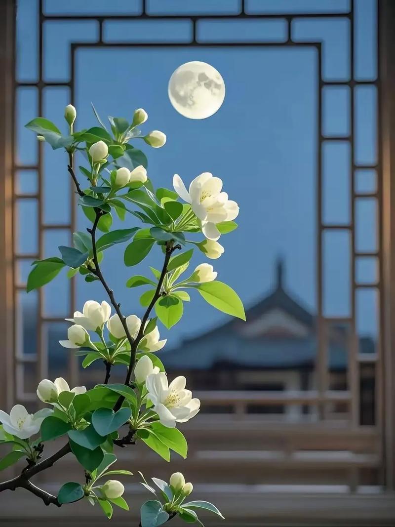 下联：风摇竹影夜微凉

赏析：这幅对联以月夜庭院为背景，意境清幽。上联“月浸梨花