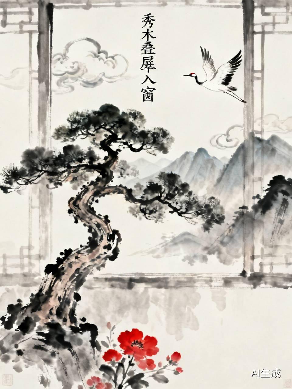 秀木叠屏翠入窗，
遥空鹤舞过山梁。
清风挤院寻红杏，
虬蚓遇雨翻地忙。     