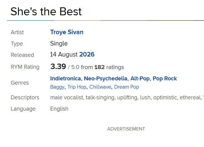 【🎧最新乐评]】不错的分数！戳爷 Troye Sivan 新单《She's T