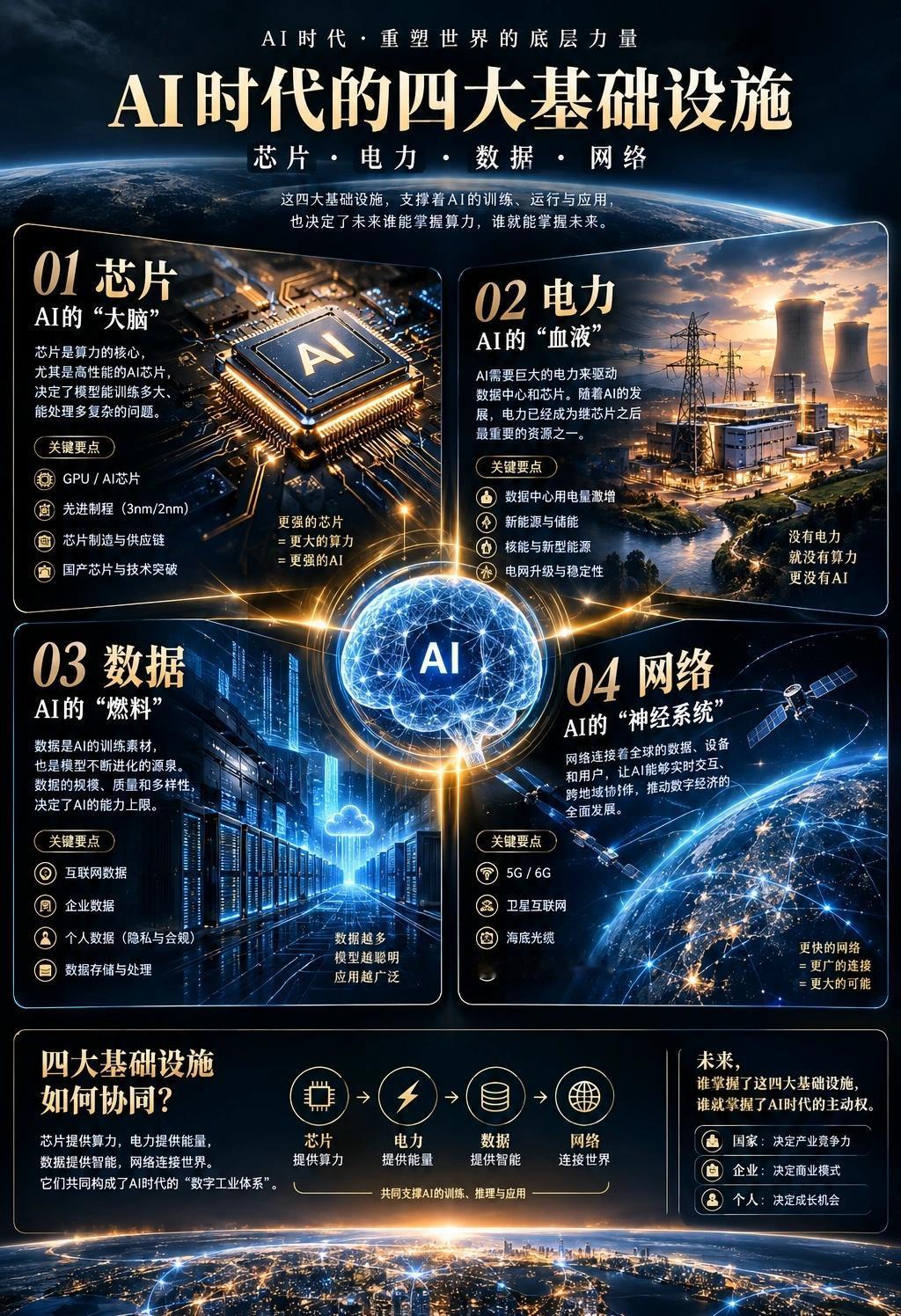 AI时代的四大基础设施：芯片、电力、数据
AI看起来是一场软件革命，但它的底层，