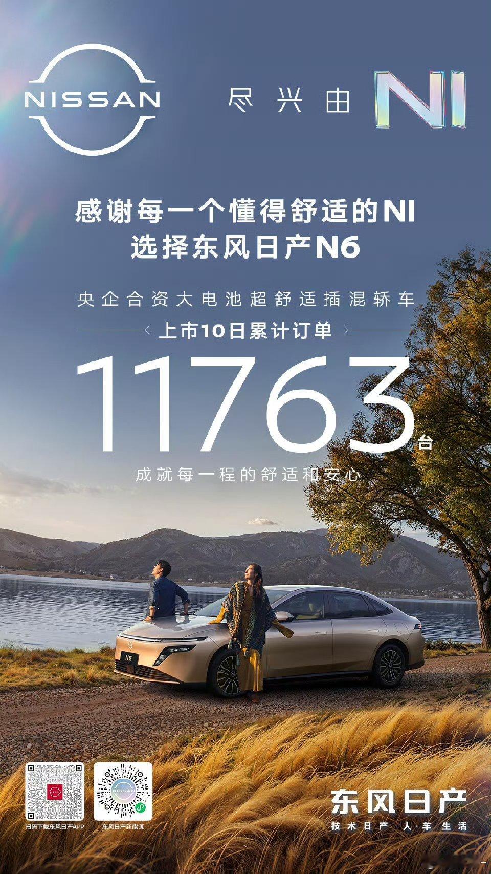 东风日产N6上市10天大定破万东风日产N6订单数据出来了，上市十天累计订单117