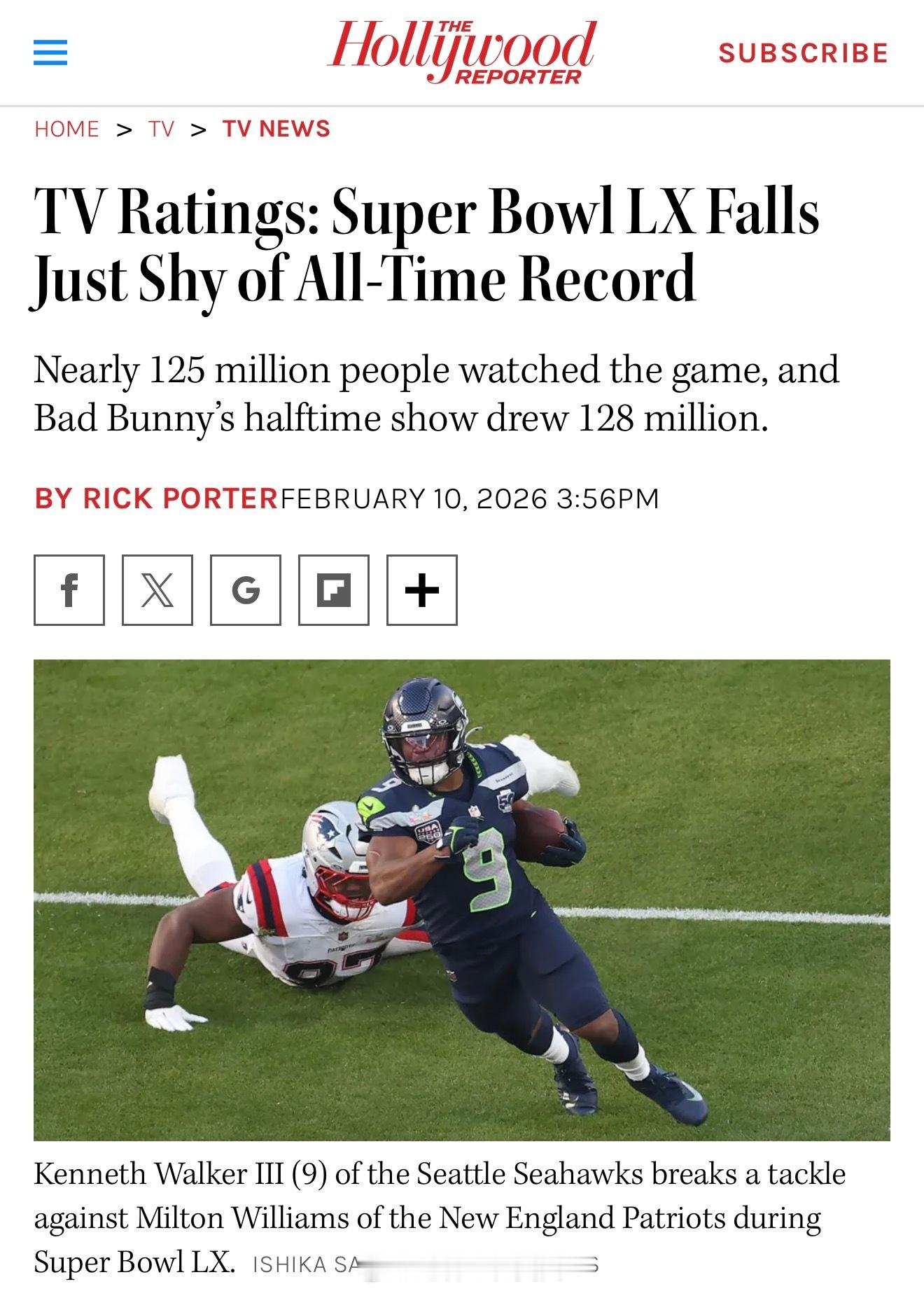 今年Bad Bunny的超级碗中场秀总收视率：1.28亿，低于去年同样也是听不懂