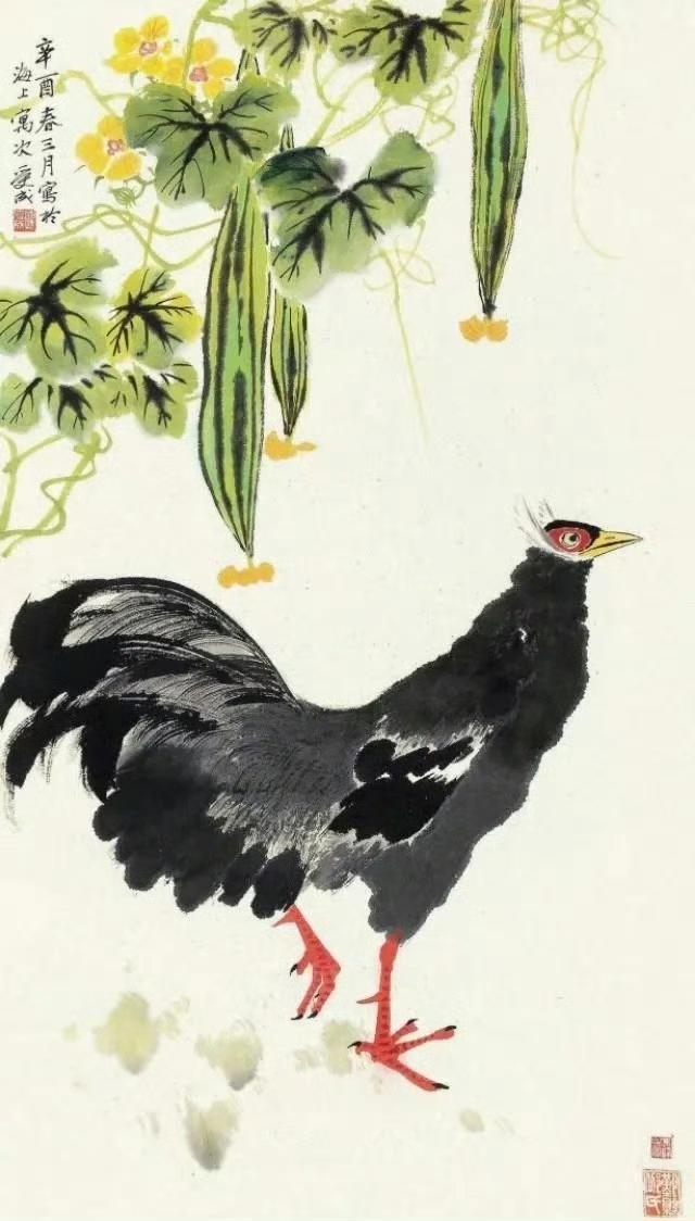我也觉得海派画家画动物很精致。像邱受成，这位海上著名花鸟画家，画鸡画鱼都一绝。他