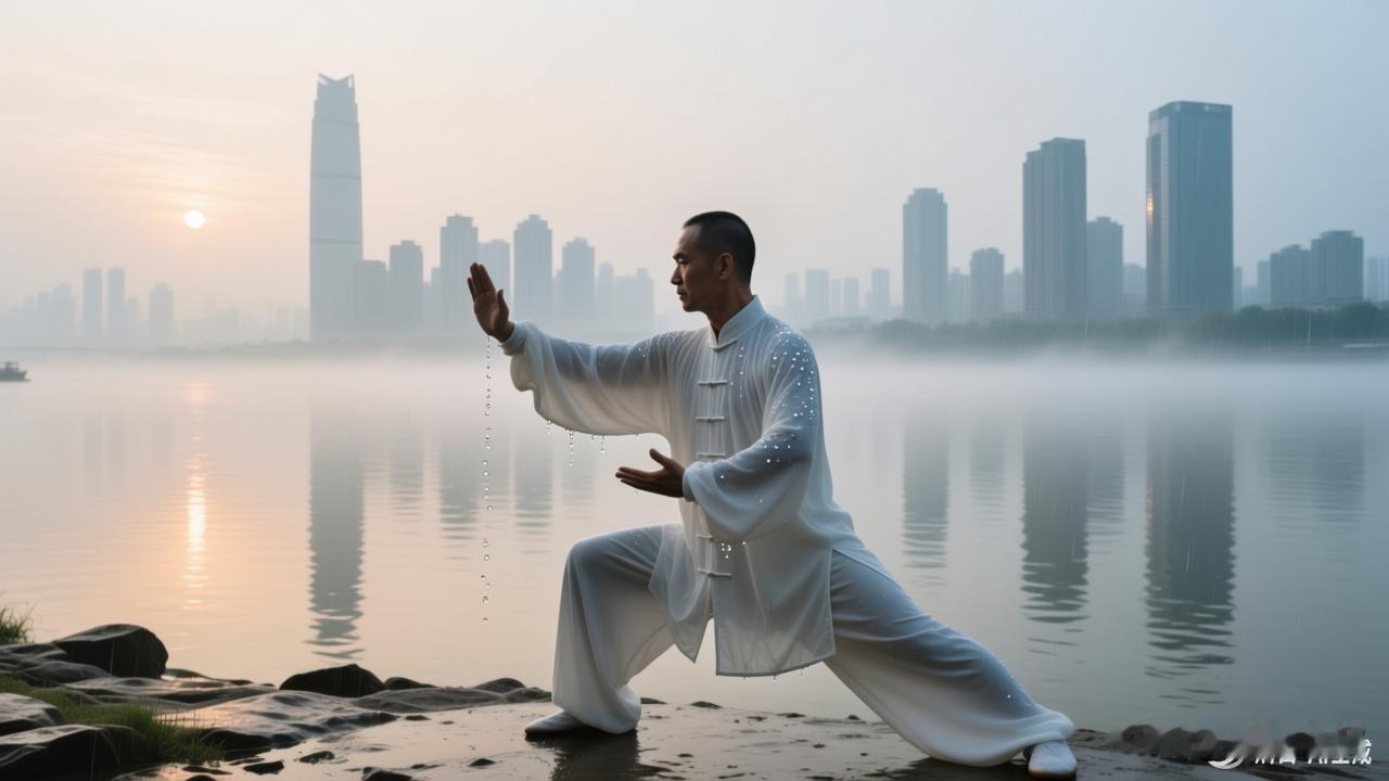 江城出伏日江边太极口占
               （七绝）

       
