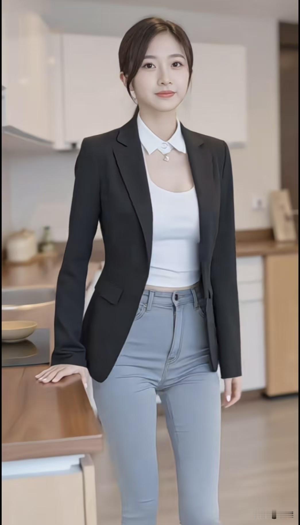 谁说紧身裤只能走休闲风？学会“上宽下紧”的穿搭公式，职场穿也能又飒又美✨
 
看