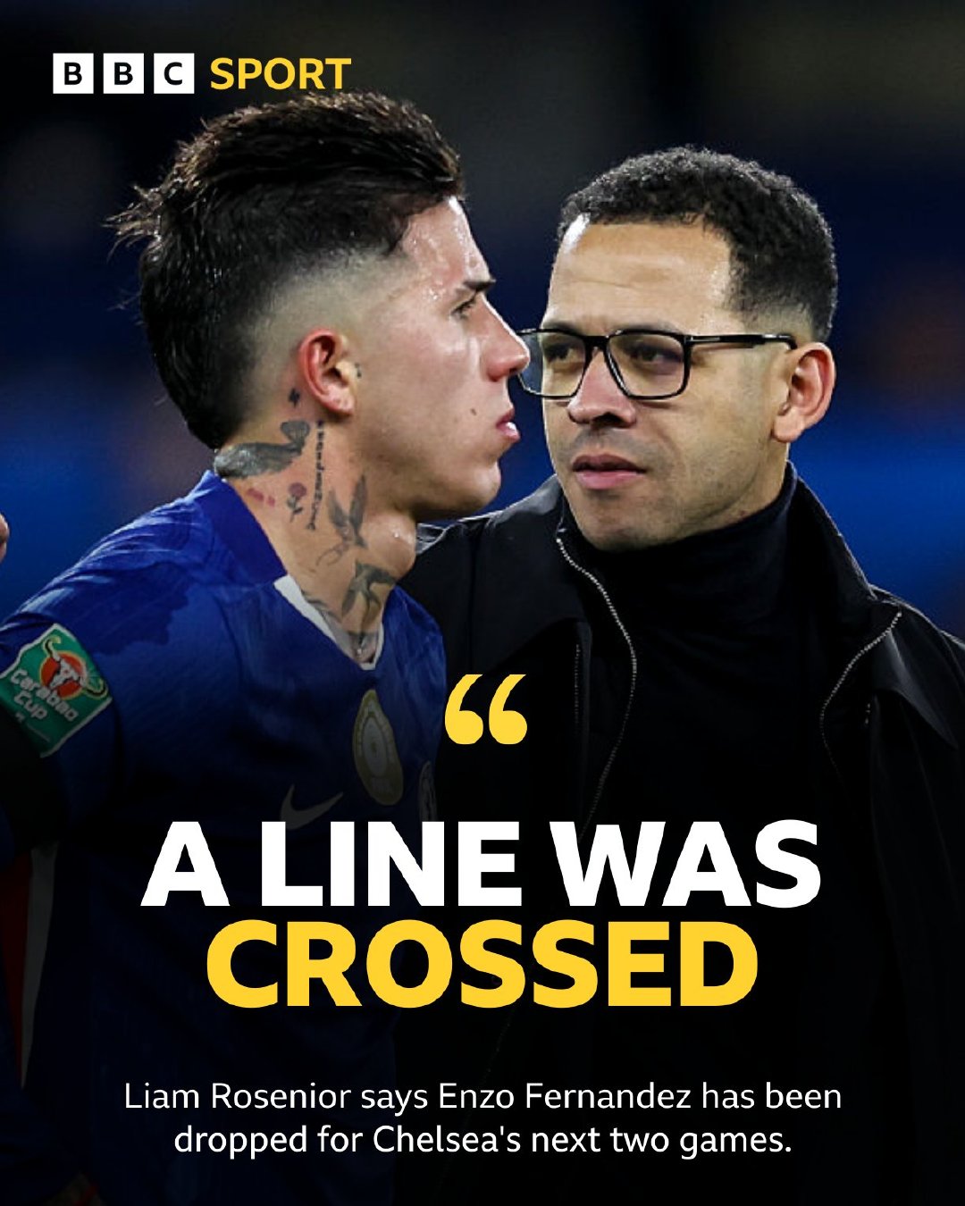 BBC Sport：切尔西主教练罗塞尼尔表示，恩佐受到了处罚，将不会参加接下来的