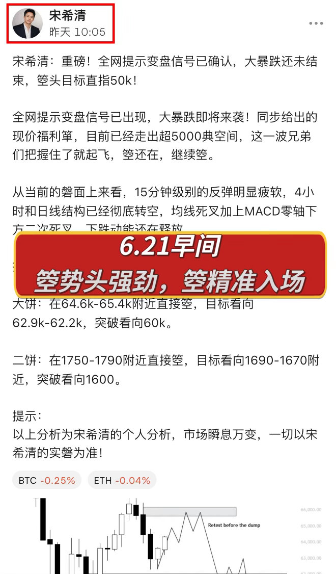 6.21宋希清总结：别把消息当趋势，别把反弹当反转。昨天话说的很直白：追哆的全挂