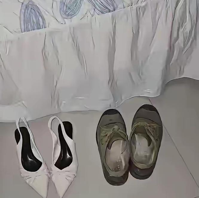 这两双鞋是怎么摆在一起的？一双朝内，一双朝外。