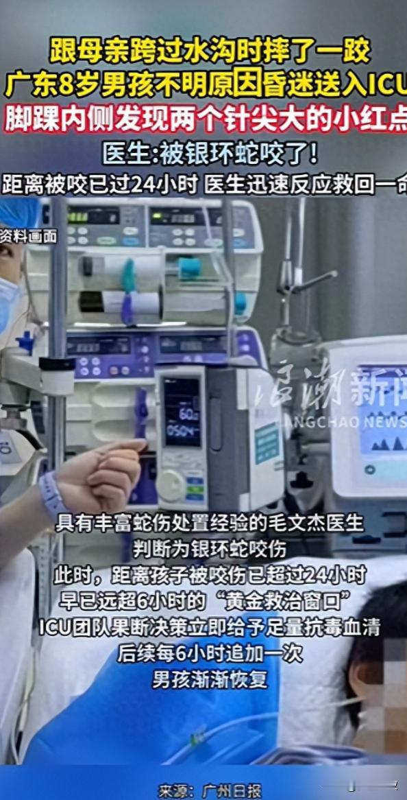 “不幸中的万幸！”广东一8岁男孩跟母亲跨过水沟时，摔了一跤，不料，回家后男孩就出