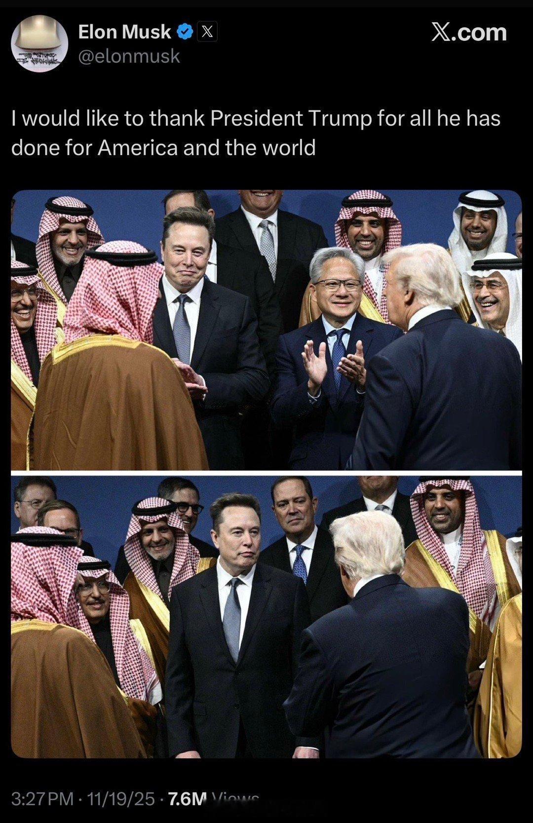 马斯克感谢川普。 