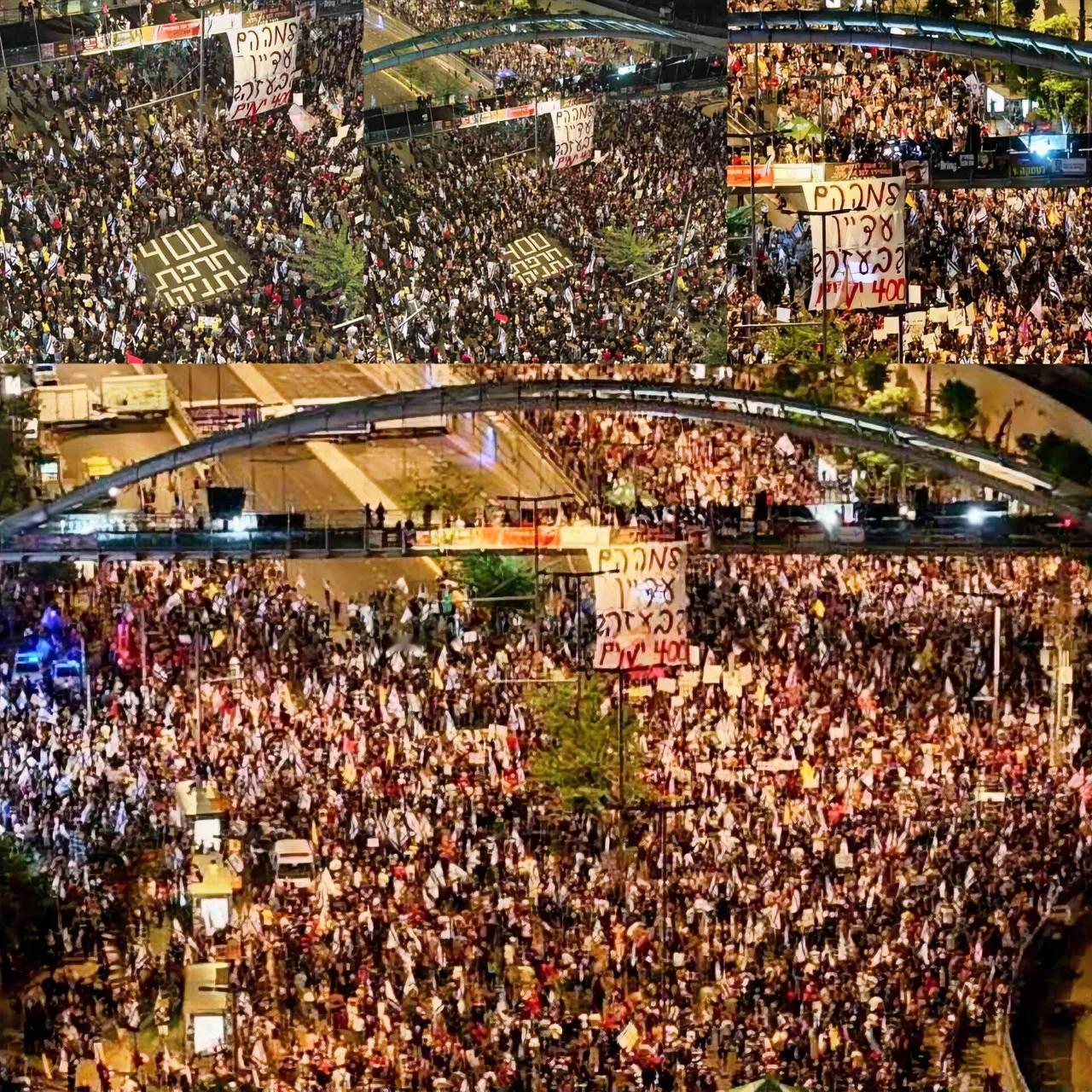 这黑压压的一大片，就问你内塔尼亚胡压力大不大？
以色列人在特拉维夫举行大规模静坐
