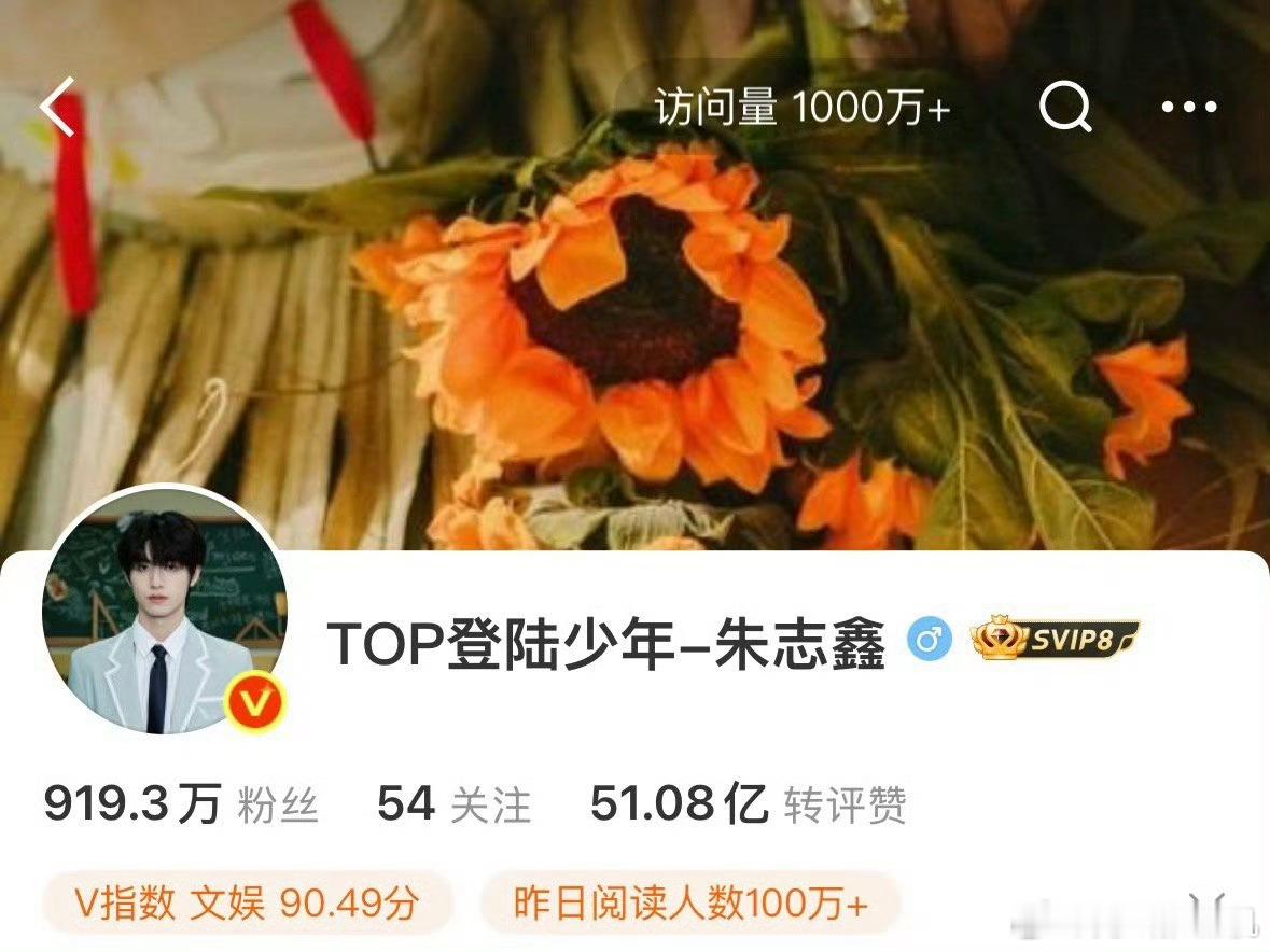 朱志鑫主页访问量突破1000w也没有活动朱志鑫就这样访问量破1000万，挺厉害啊