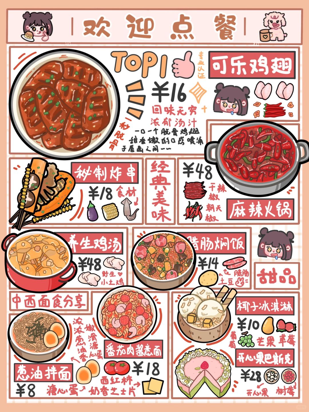 手绘菜单🌽｜欢迎来到柚柚餐厅🍴客官里面请