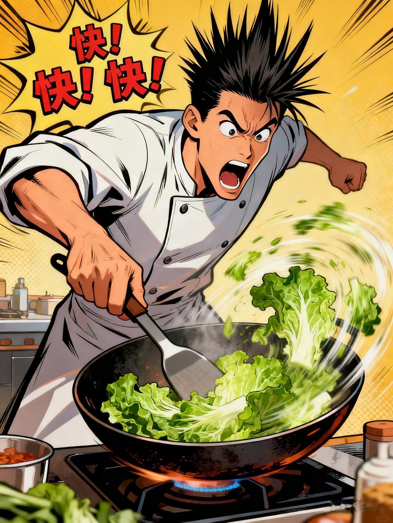 空心菜真是一种神奇的青菜！

要炒得好吃，

必须花时间，用猛火，

炒到它软趴