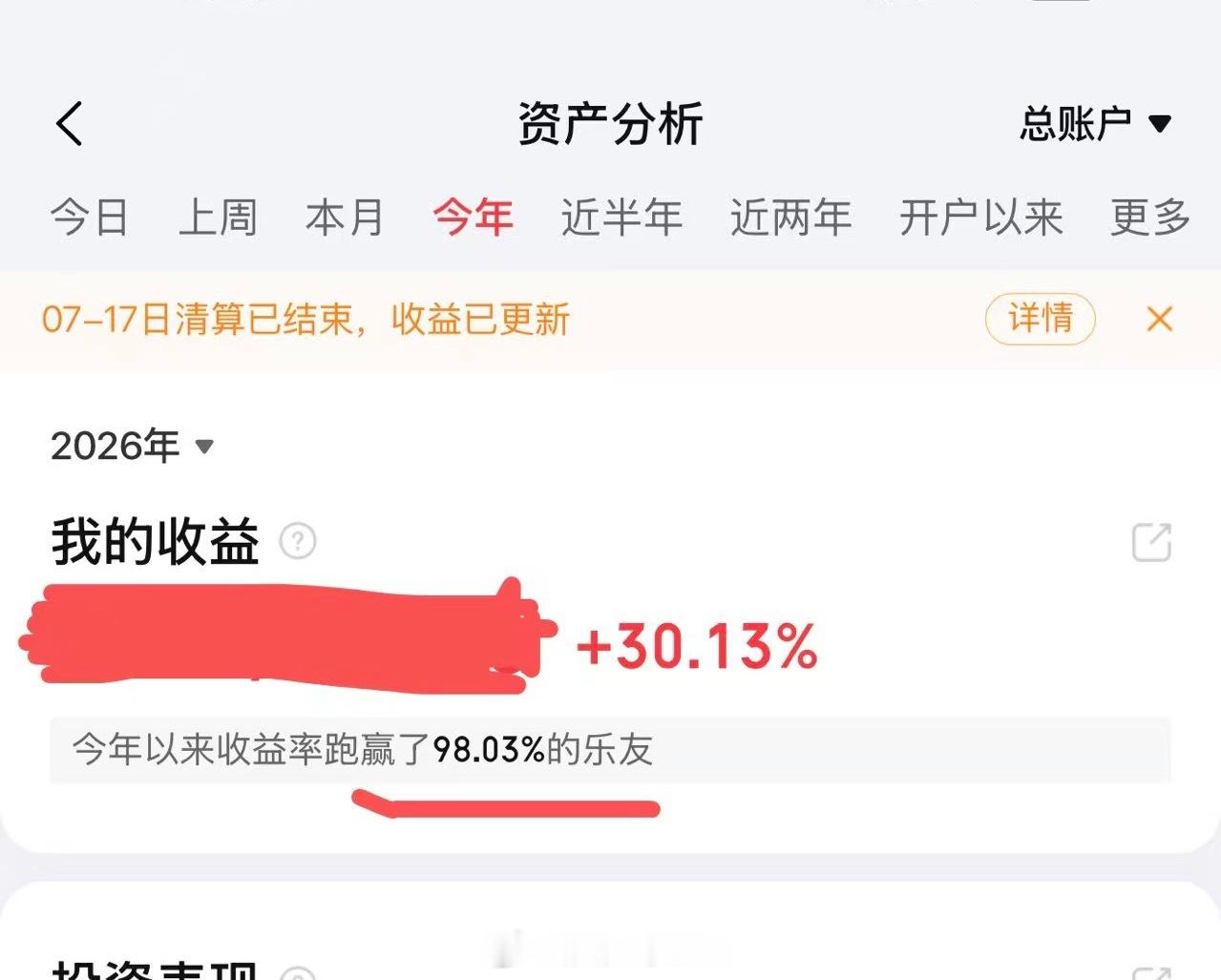 到目前为止本人的今年收益才30%，但是已经跑赢了这个市场的98%的投资者，随着大