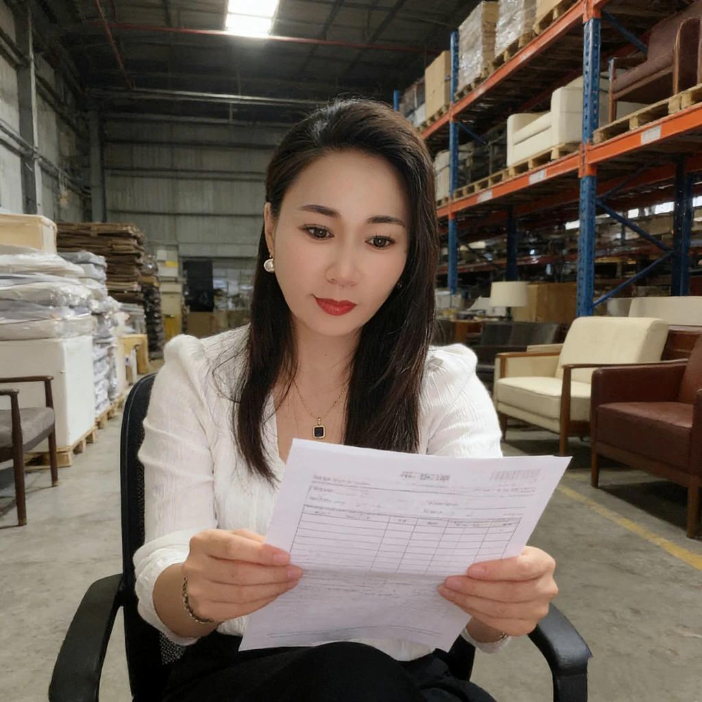 正在仓库盘库存的老板娘