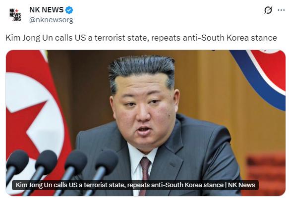 就在刚刚，

金正恩公开定性美国：恐怖主义国家。

朝中社昨天（3月24日）发布