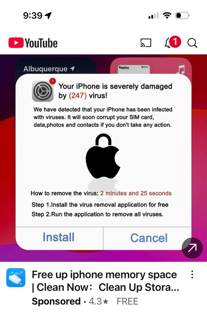 警惕！YouTube 出现“假 iPhone 病毒弹窗”广告骗局

近日，Inf
