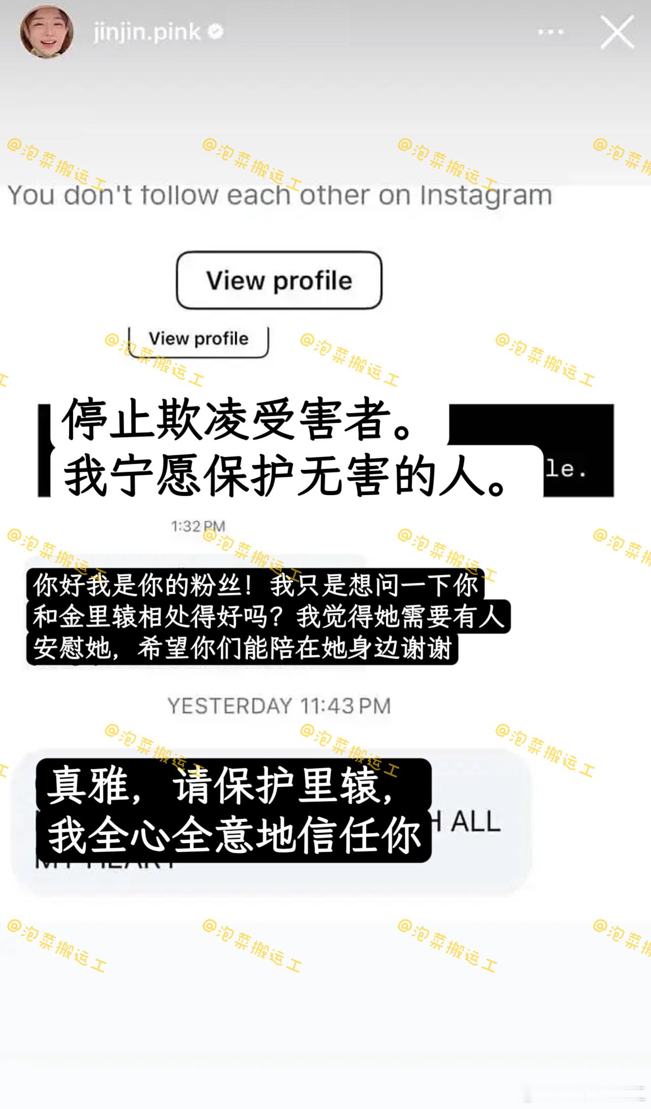 你的恋爱 女四金真雅 ins回应让她保护女一金里辕的私信：停止欺凌受害者，我宁愿