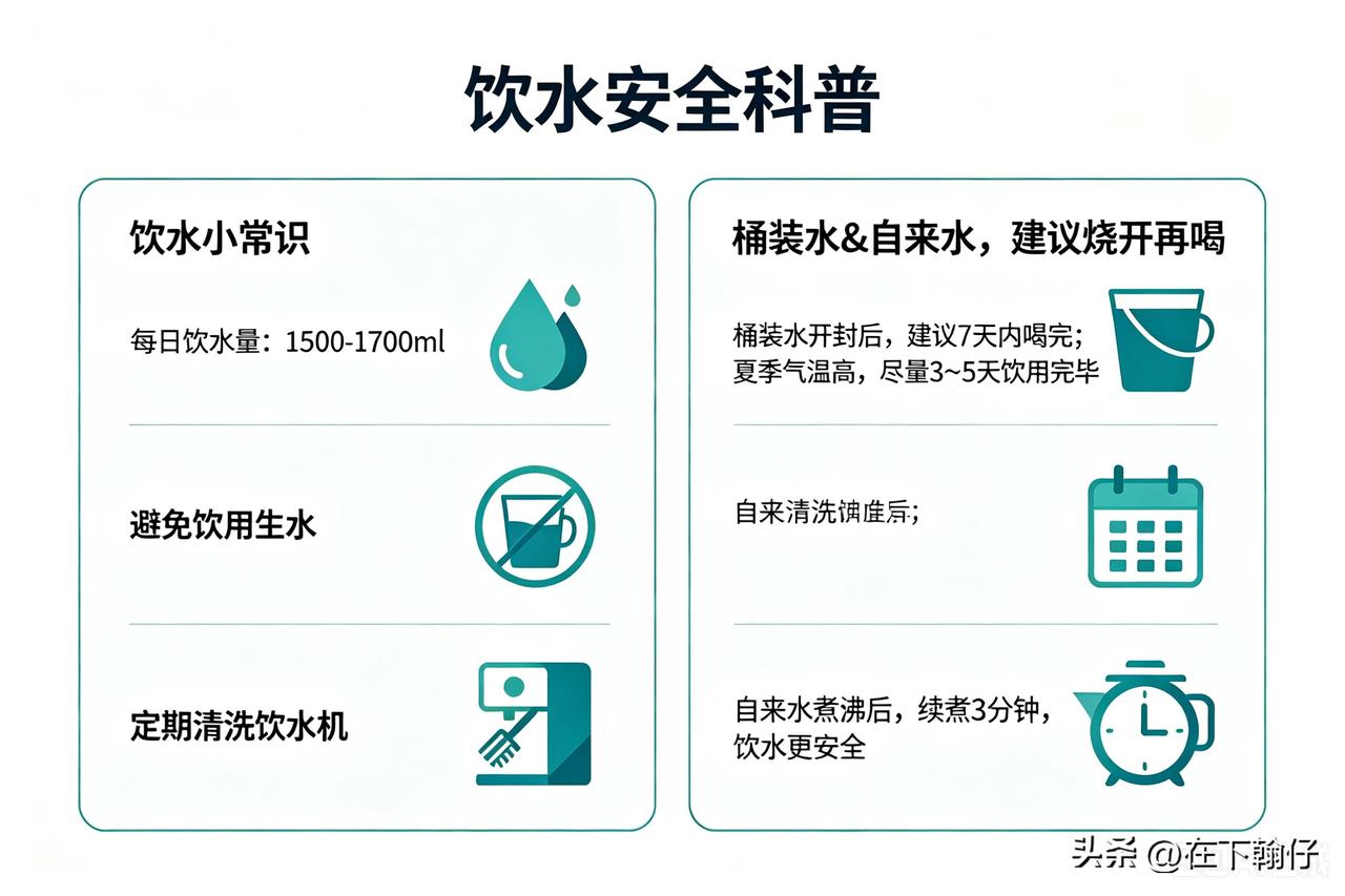 无论是桶装水还是自来水，建议都烧开后再喝。

· 桶装水：正规大品牌出厂时水质是