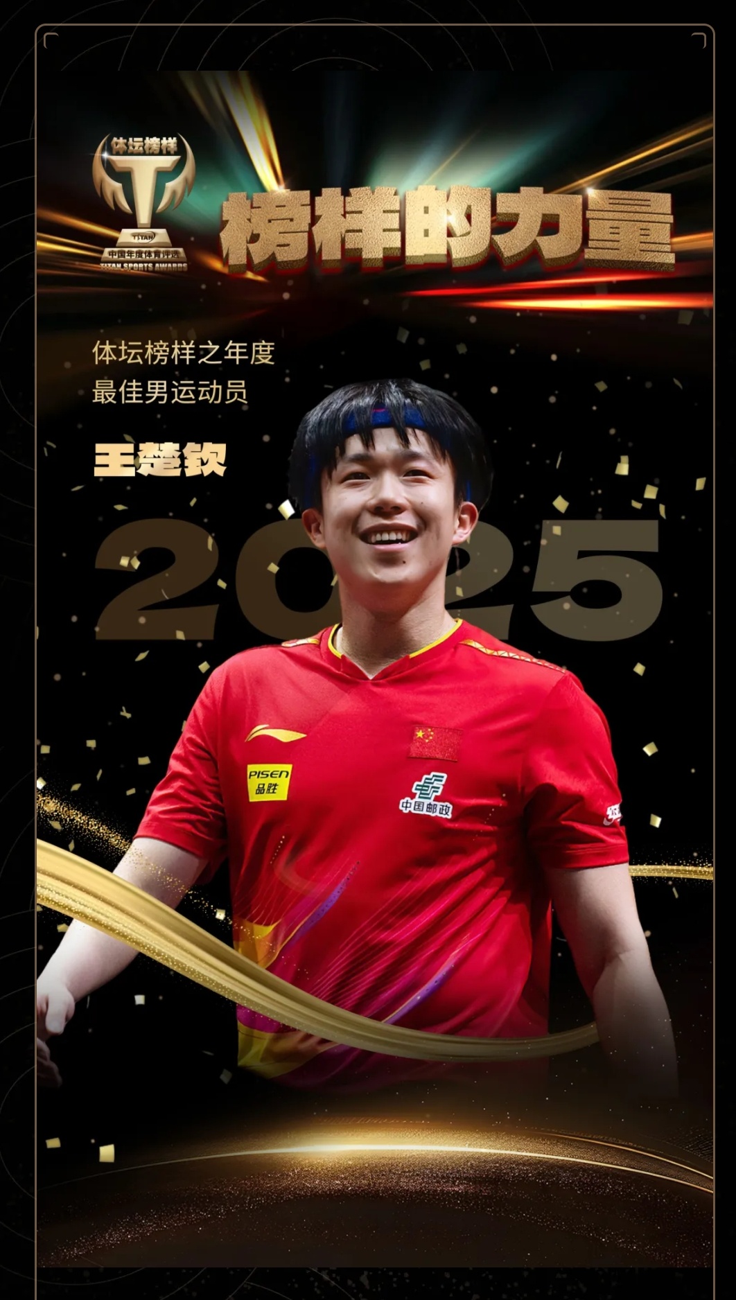 王楚钦 体坛榜样之年度最佳男运动员——王楚钦 🎉🎉恭喜楚钦🎉🎉 