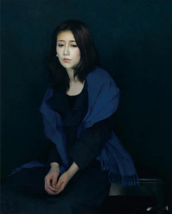 中国写实画派二十周年展油画作品选摘
图1.于明《蓝围巾》布面油画 100×80c