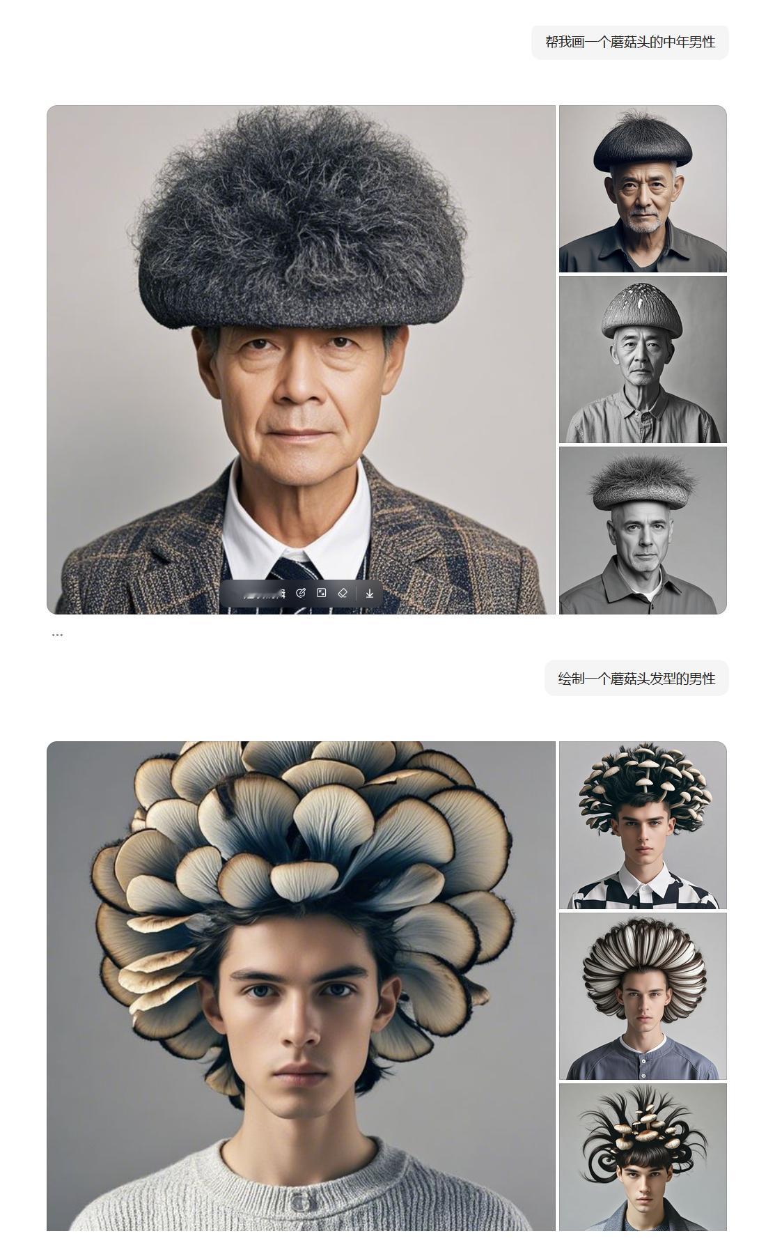 豆包这个绘图功能是拉了还是用了别人的库，居然画不出蘑菇头男性 