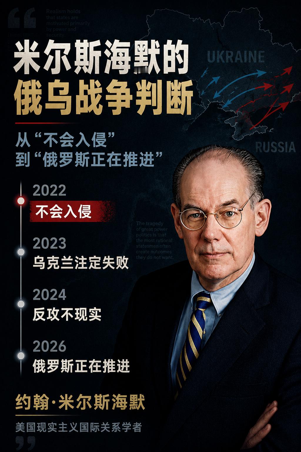自俄乌战争全面爆发以来，美国芝加哥大学国际关系学者约翰·米尔斯海默（John M
