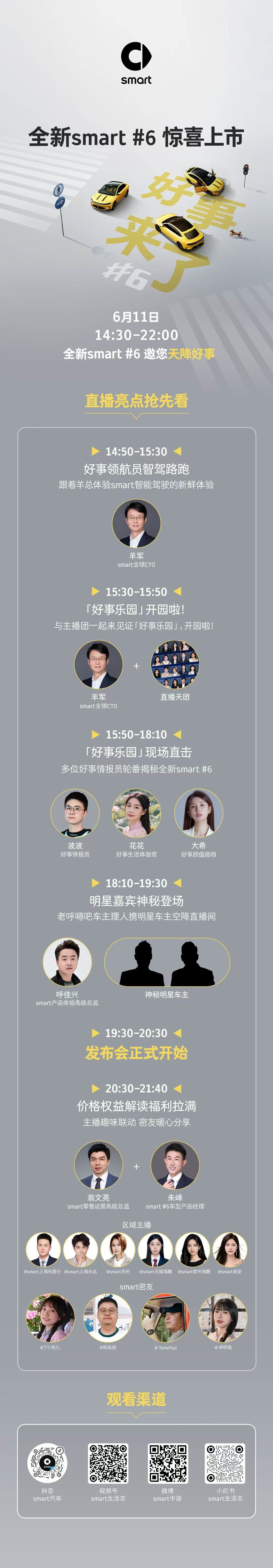 今天下午16:00来smart直播间看精灵6号还有我波波的车世界