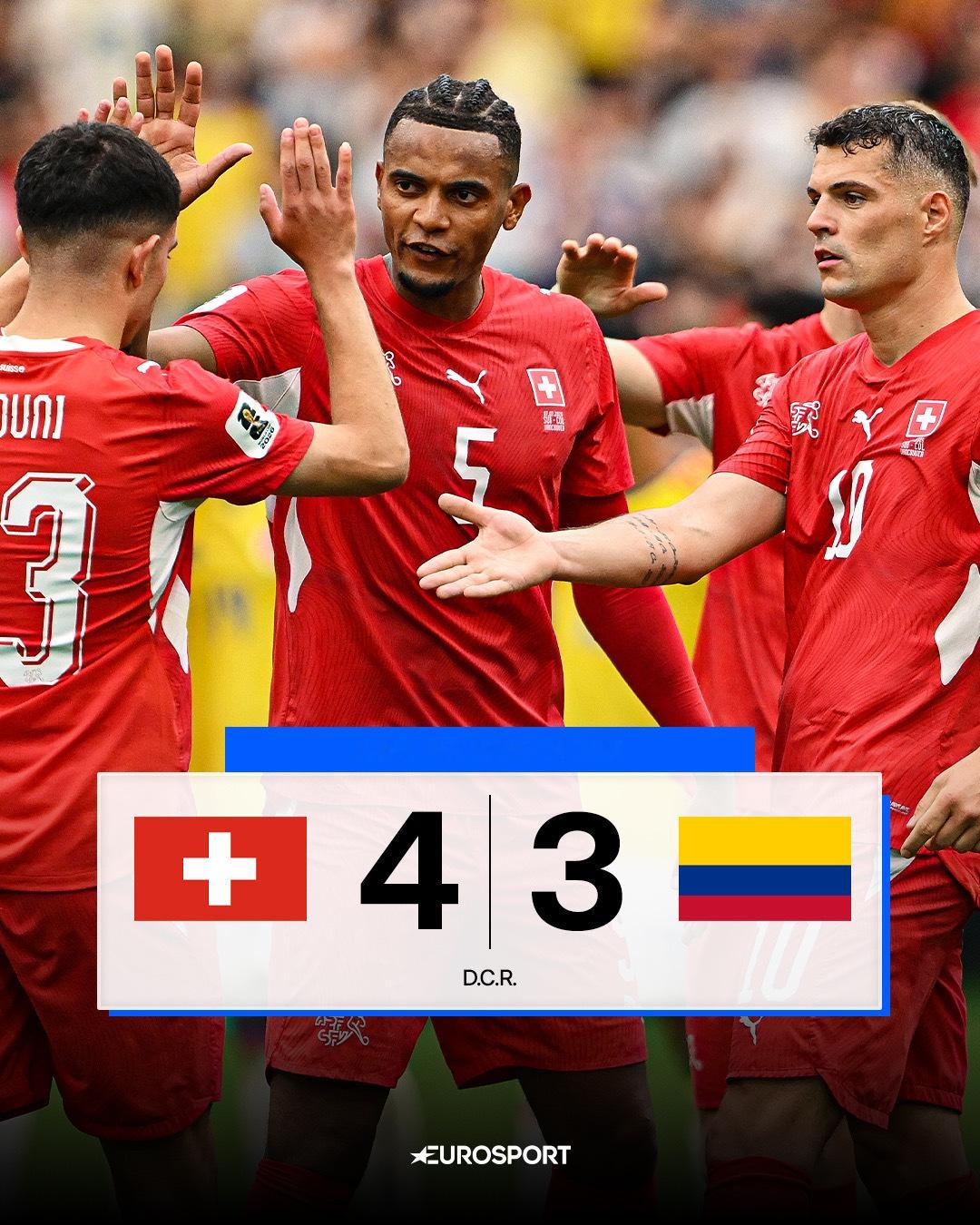 美加墨世界杯，在一场鏖战中，瑞士🇨🇭与哥伦比亚🇨🇴120分钟0比0，点球