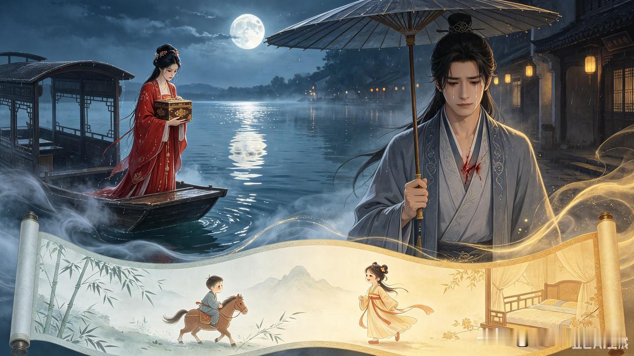 前世，你是那李郎。
我是那站在船头，满目苍凉，怀抱百宝箱的杜十娘。
投身于江中，