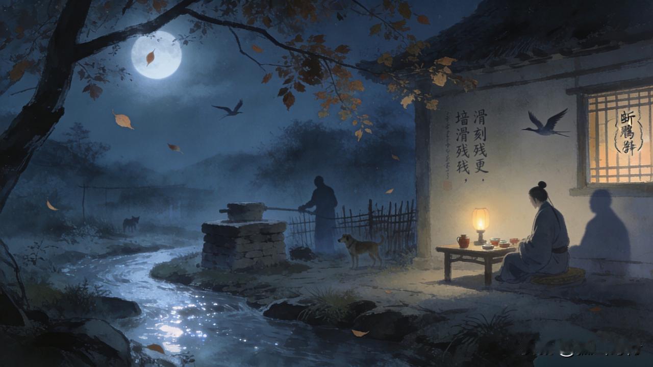 五律·冬夜  〔文｜狐山诗行〕

冷月照村溪，冬风败叶枝。
寒碪敲客梦，野犬吠荒