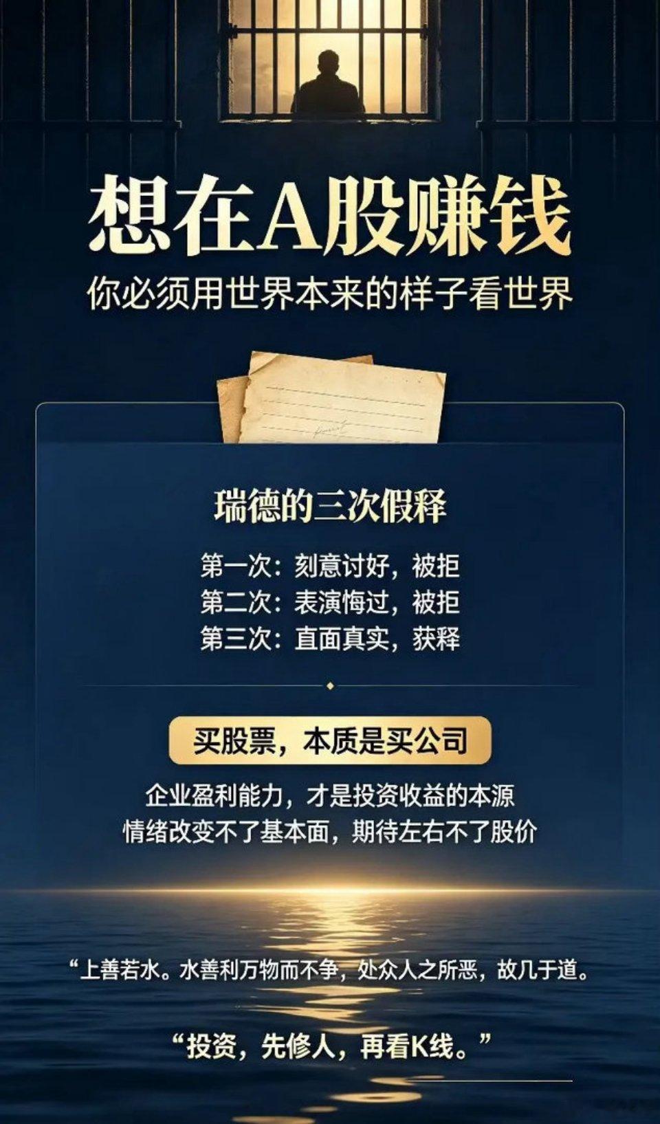 想在A股赚钱？你必须用世界本来的样子看世界。        重温《肖申克的救赎》
