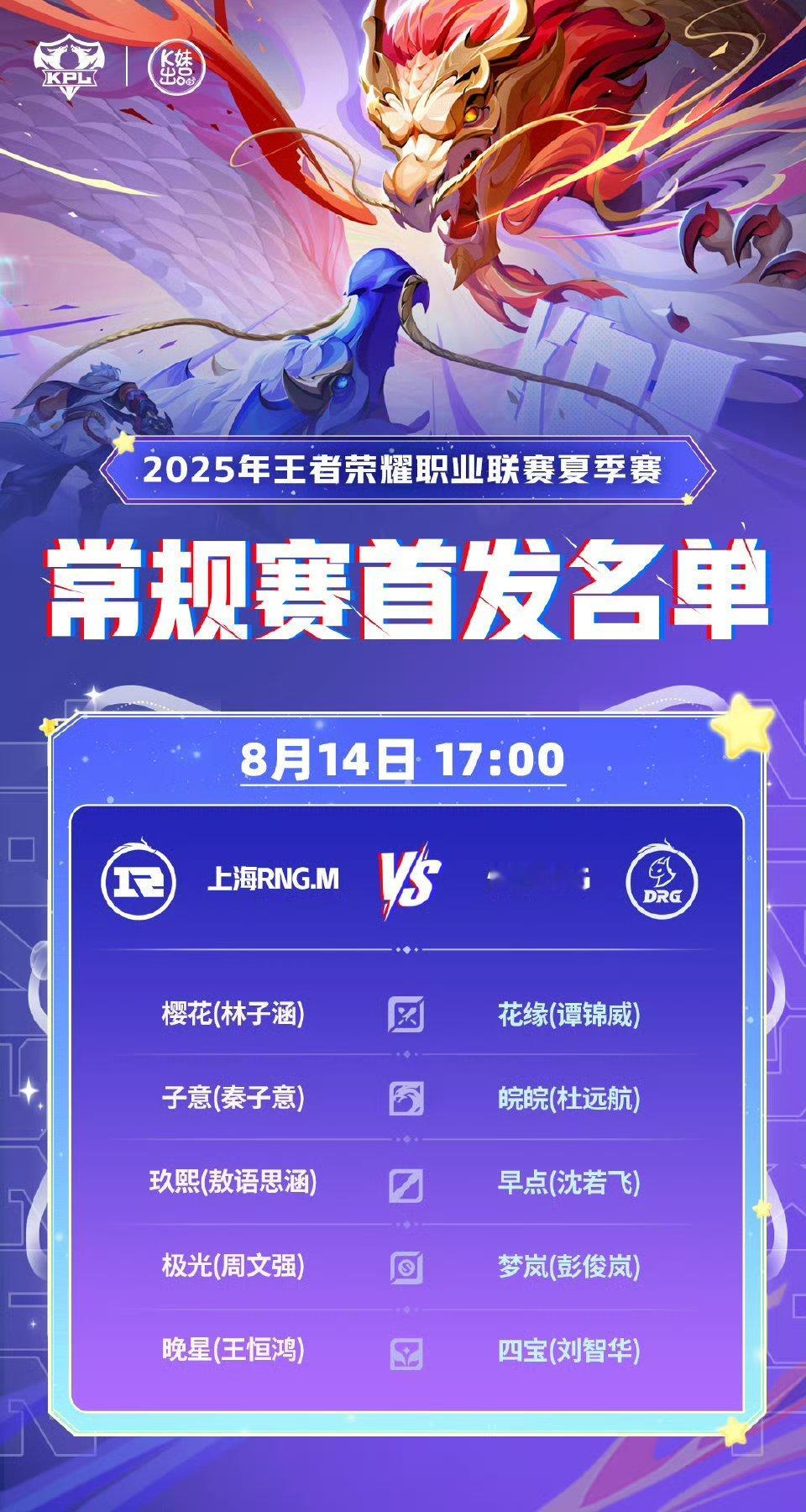 2025KPL夏季赛今日首发名单 ​​​