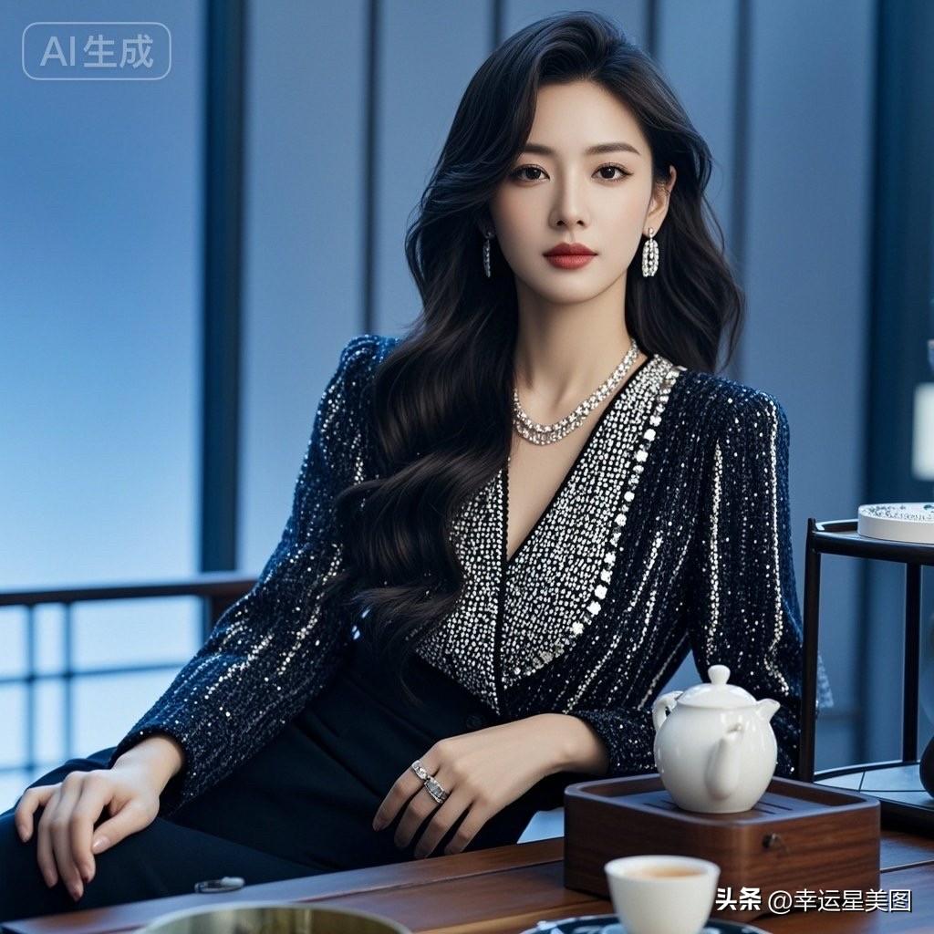 这是一位美女在喝茶。