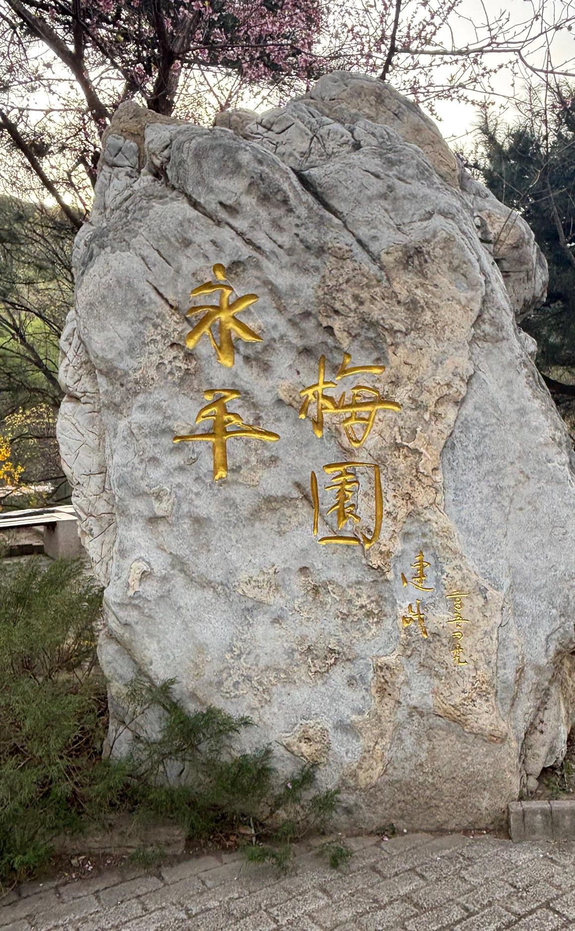 这是2005年国民党主席连战先生访问大陆时在北京国家植物园的题词，巨石上写着“永