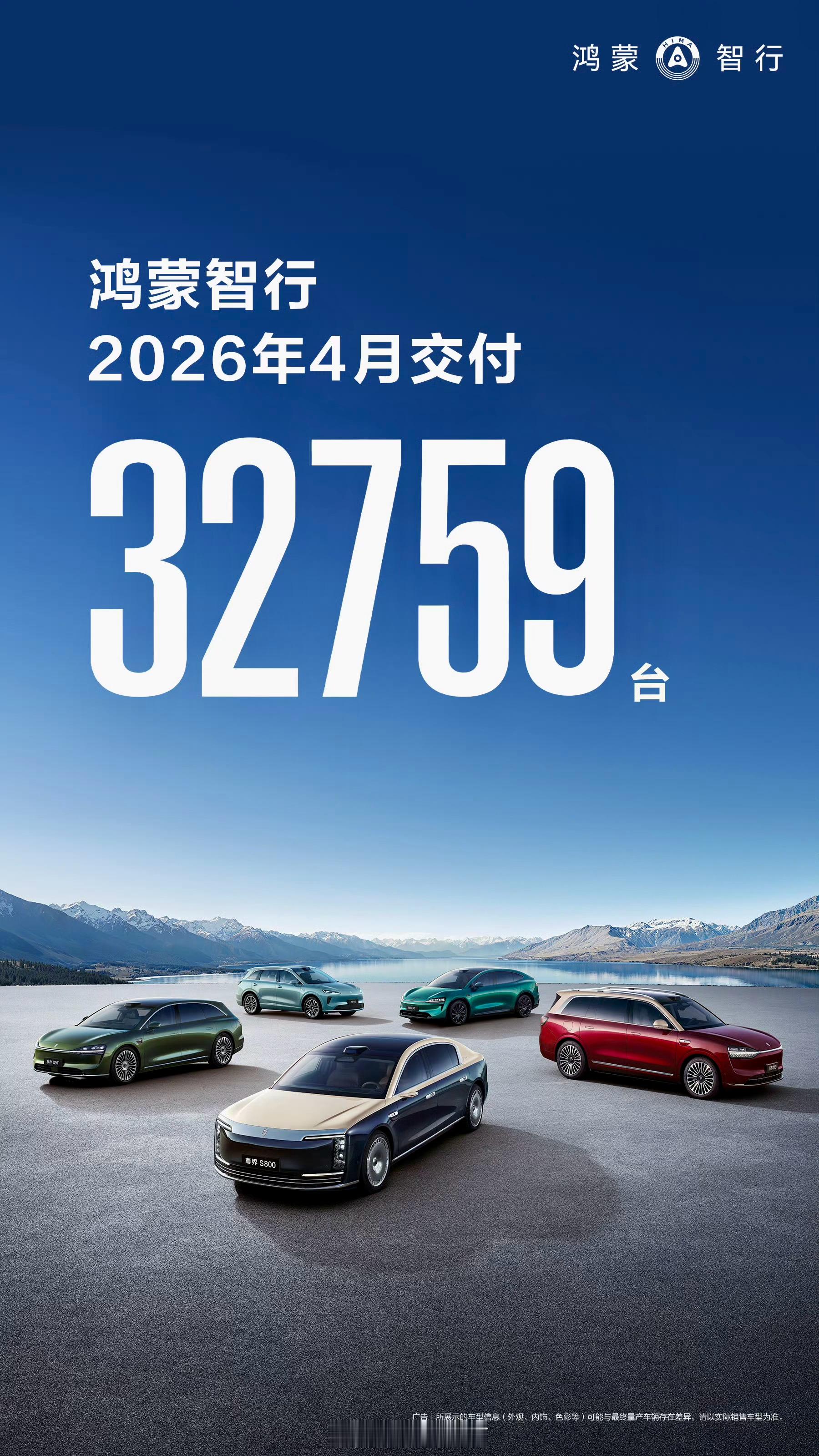 鸿蒙智行4月交付32759台，同比增长18.9%，1-4月累计销量同比大涨36%