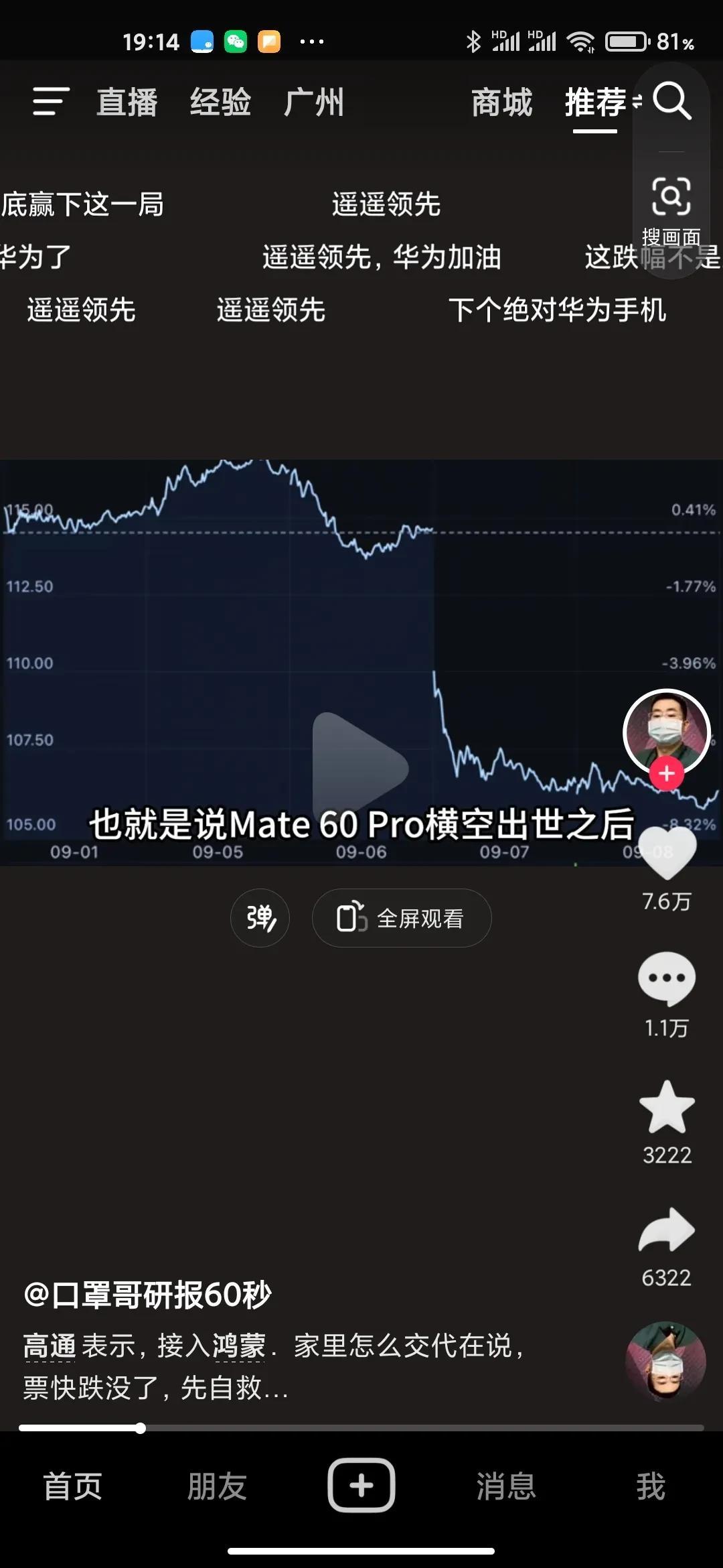 我去，华为matepro 60一出来，高通的股票就被腰斩了 ~ 看图 ，华为真是