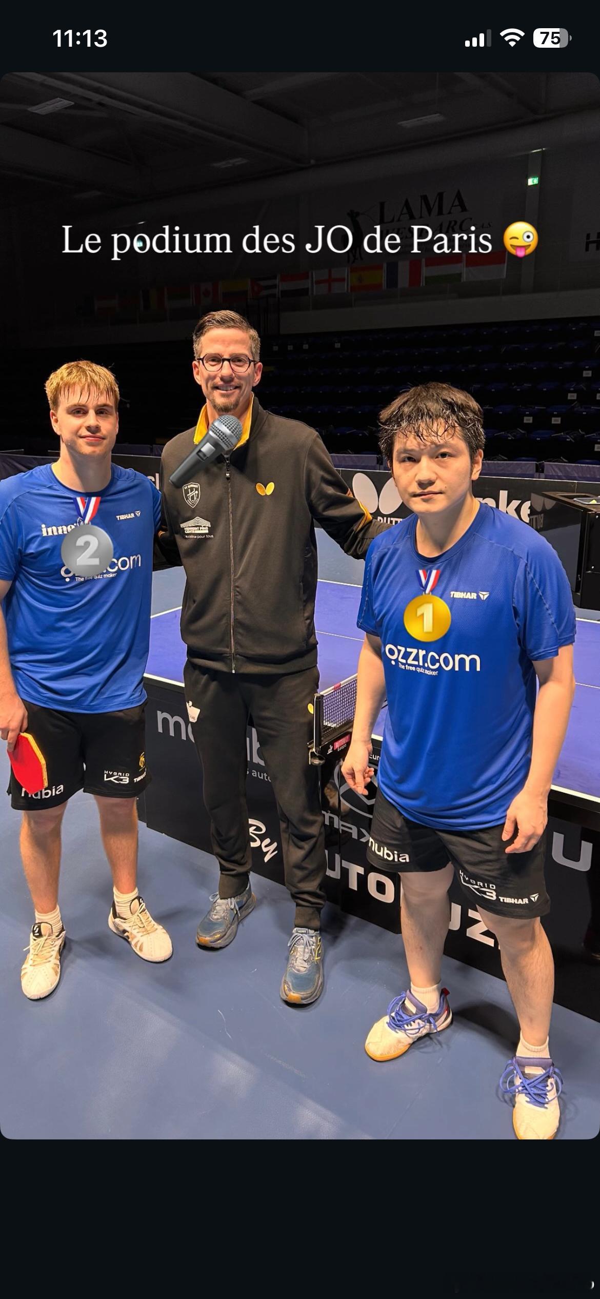 樊振东莫雷加德对练与巴黎奥运会冠军🥇樊振东、亚军🥈莫雷加德合影（cr:fab