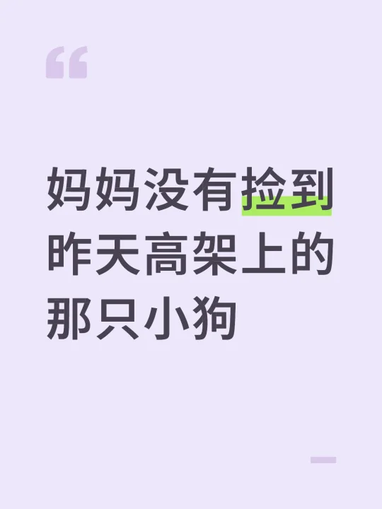 妈妈没有捡到昨天高架上的那只小狗
