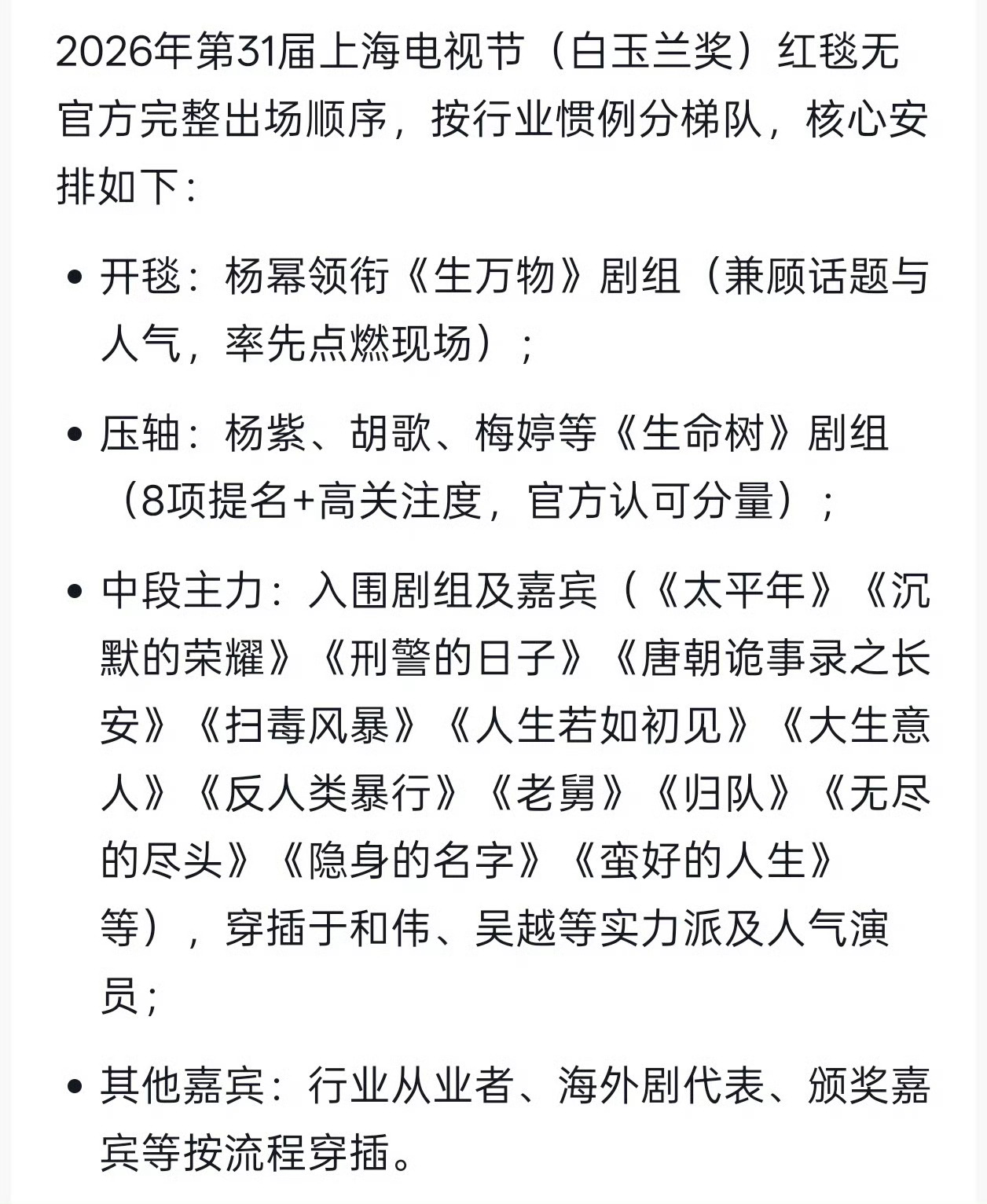 曝2位知名女星红毯争压轴不下车上海电视节红毯曝出争议爆料，两位国民度很高的女星因