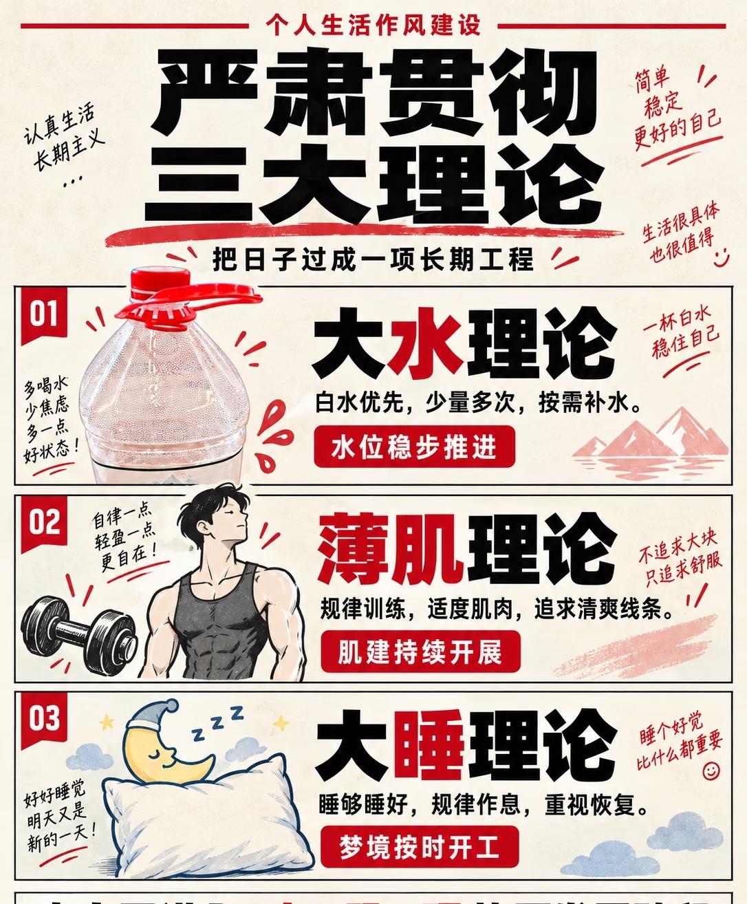 🔥薄肌大水大睡理论最近整得可火了
好多男性都跟风！
💧 大水理论：
奶茶退退