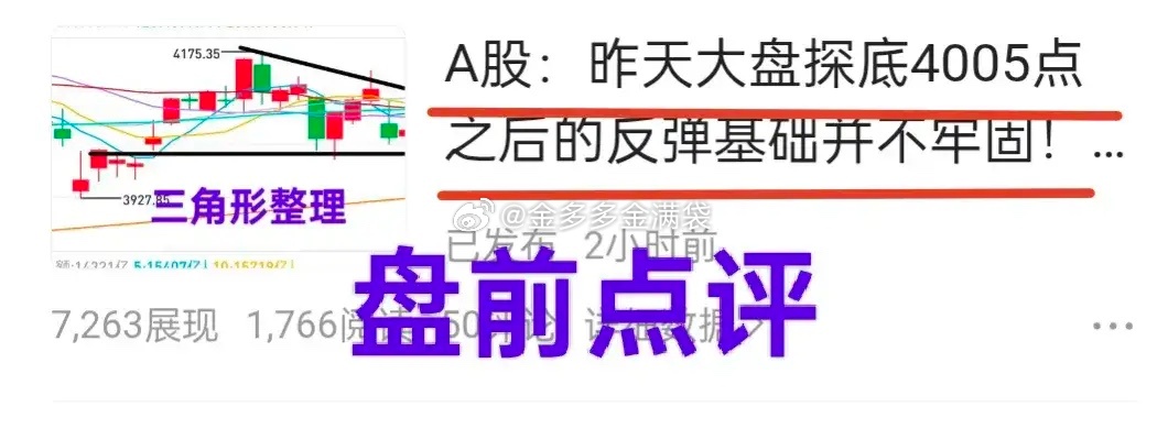 A股：大盘一个低开，把昨天市场的努力化为泡影。同时，验证了金姐关于大盘反弹基础不
