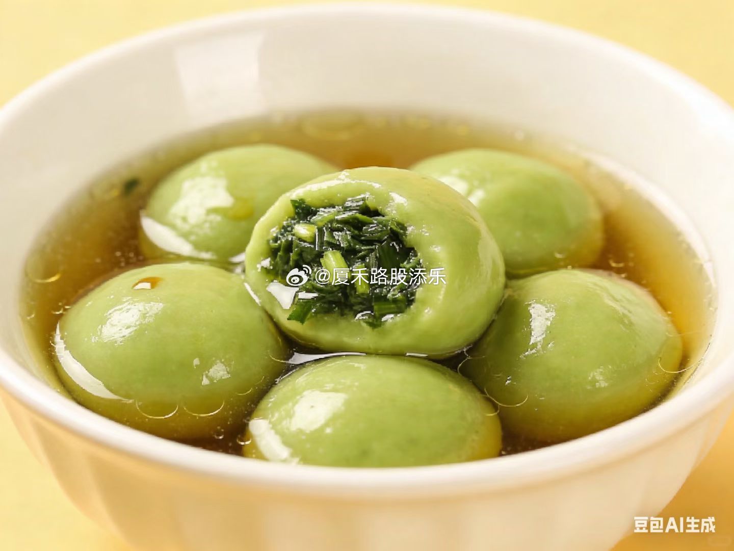 今天的元宵汤圆是韭菜馅儿的，很贵。感觉一辈子的汤圆都吃完了～！ 